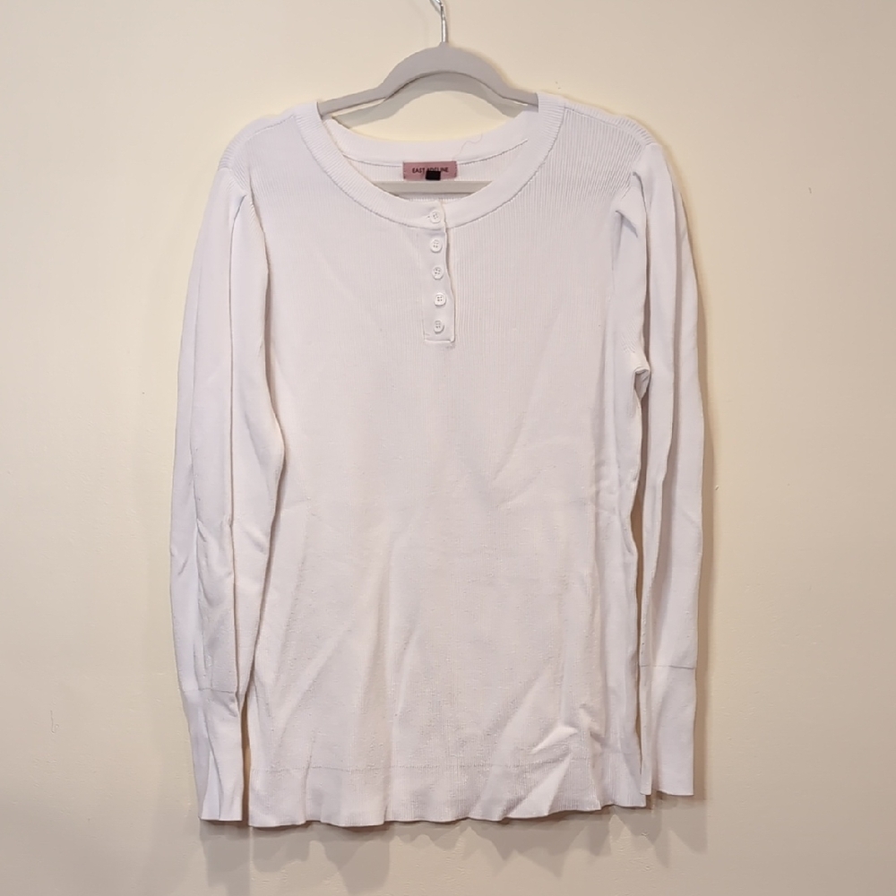 East Adeline White Ribbed Henley Top